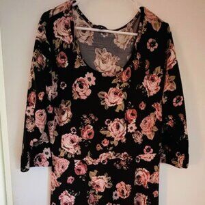 Derek Heart A-Line Rose Print Knit Dress 2X EUC
